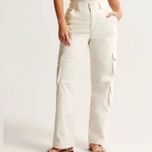 Abercrombie Curve Love High Rise Utility Loose Jean 12 Long in Stone Denim NWOT